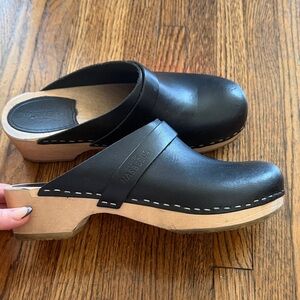 Swedish Hasbeens Black Leather Mules